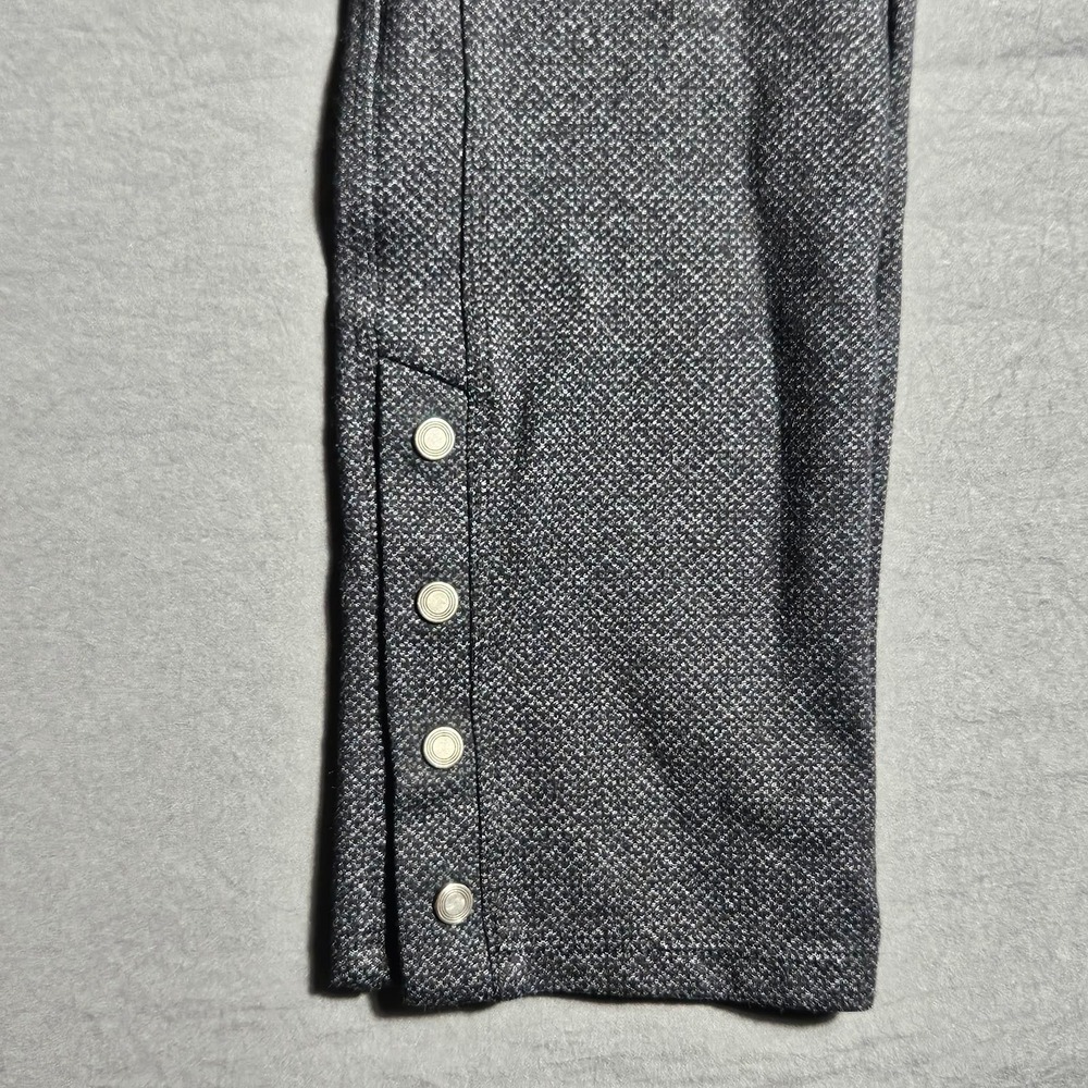 Cleo Petite Womens S P Pull On Pants Grey Tweed Knit Pearl Button Ankle Stretch